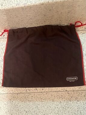 Coach Brown Drawstring Dust Bag with Red Trim 13 1/2 x 11
